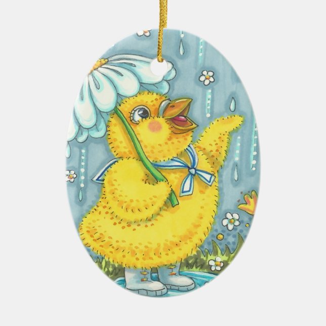 APRIL SHOWERS BABY CHICK PÅSK VÅR JULGRANSPRYDNAD KERAMIK (Framsidan)