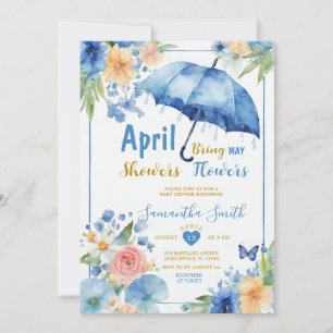 April Showers Bring May Flowers Blå Paraply Inbjudningar