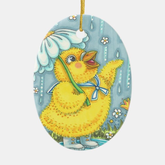 APRIL SHOWERS, CUTE VÅR PÅSK CHICK ORNATION JULGRANSPRYDNAD KERAMIK (Framsidan)