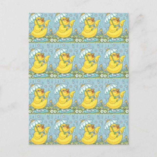 APRIL SHOWERS FLOWERS, VÅR CHICK POSTCARD VYKORT (Framsida)