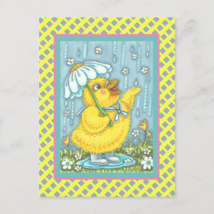 APRIL SHOWERS FLOWERS, VÅR CHICK POSTCARD VYKORT
