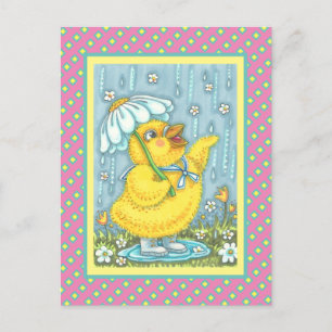 APRIL SHOWERS FLOWERS, VÅR CHICK POSTCARD VYKORT