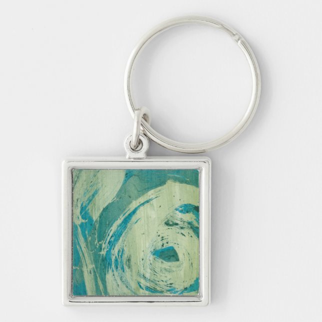 April Showers II Fyrkantig Silverfärgad Nyckelring (Framsidan)