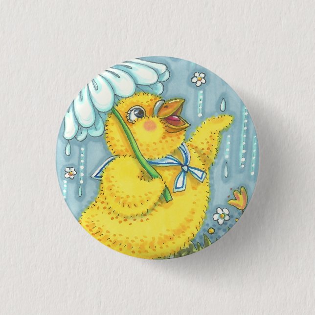 APRIL SHOWERS VÅR CHICK, BUTTON Round, PÅSK Knapp (Framsida)