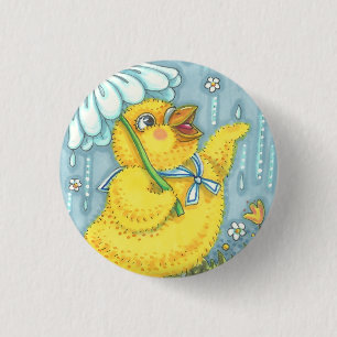 APRIL SHOWERS VÅR CHICK, BUTTON Round, PÅSK Knapp