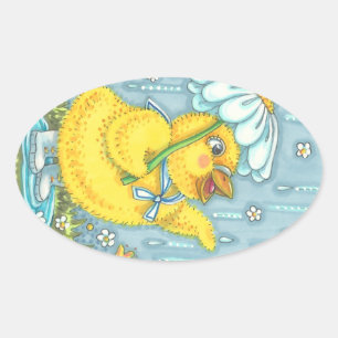 APRIL SHOWERS VÅR CHICK, CHICKEN STICKERS Lakan Ovalt Klistermärke
