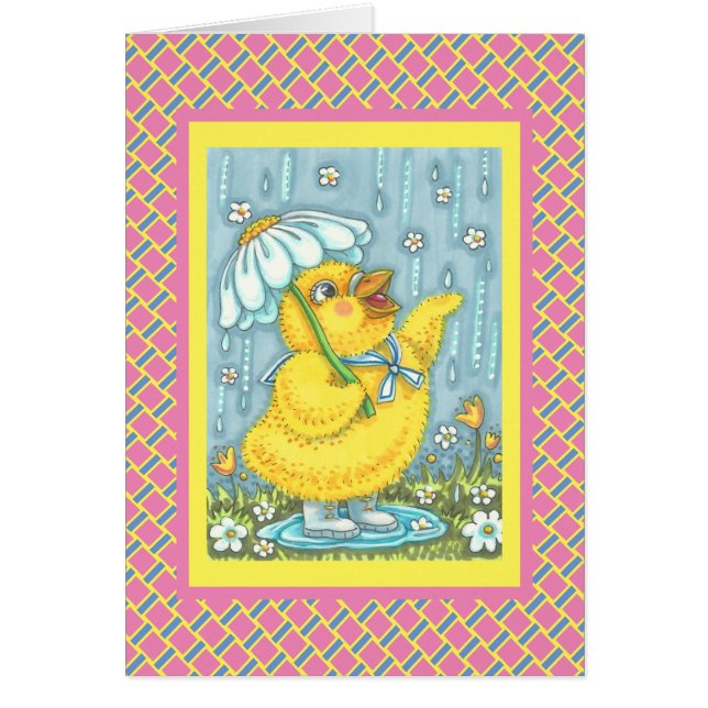 APRIL SHOWERS, VÅR CHICK NOTE GREETING CARD V OBS KORT (Framsidan)