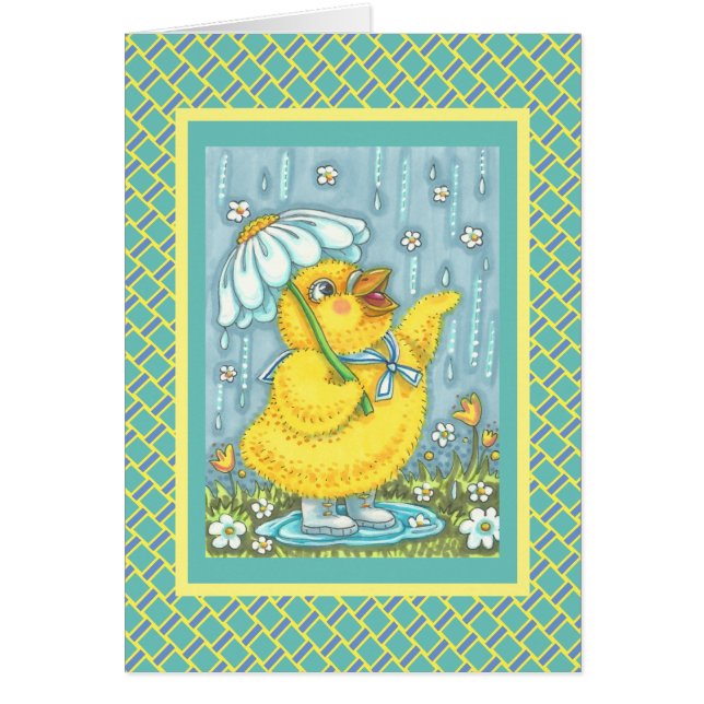 APRIL SHOWERS, VÅR CHICK NOTE GREETING CARD V OBS KORT (Framsidan)