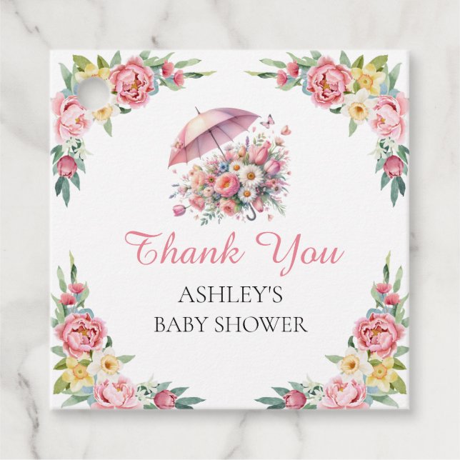 April Showings May Flowers Baby Shower Gåvor Etiketter (Framsida)