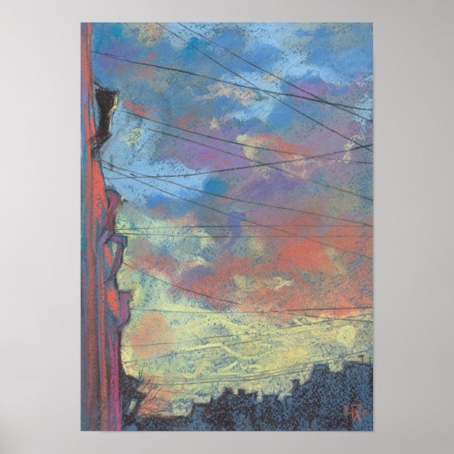 April Sunset, Himlar City Landscape Pastel Paintin Poster (Framsidan)