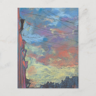 April Sunset, Himlar City Landscape Pastel Paintin Vykort