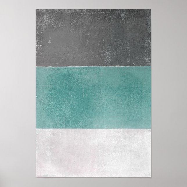"April" Turquise och Grått Abstrakt Art Poster (Framsidan)