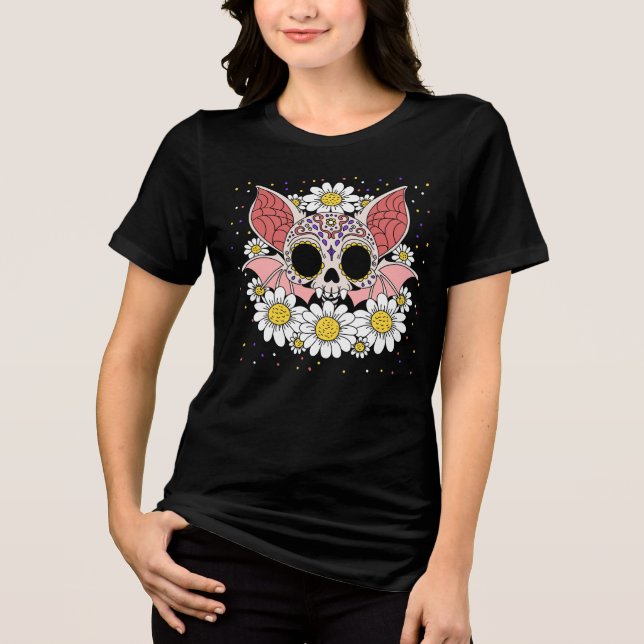 April's Daisys & Fladdermus Skull T Shirt (Framsida)