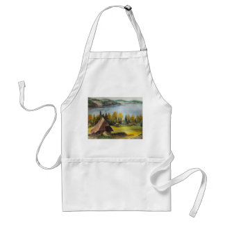 Apron Ann Hayes målar Chalet nära Sjö Förkläde
