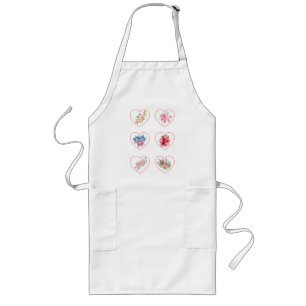 Apron Hearts med blommor Långt Förkläde