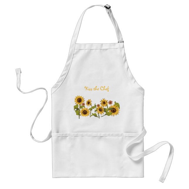Apron - Kyss texten Chef Sunblommw/ redigerbar tex Förkläde (Framsidan)