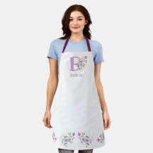 Apron med Wearers initial och Namn med blommor