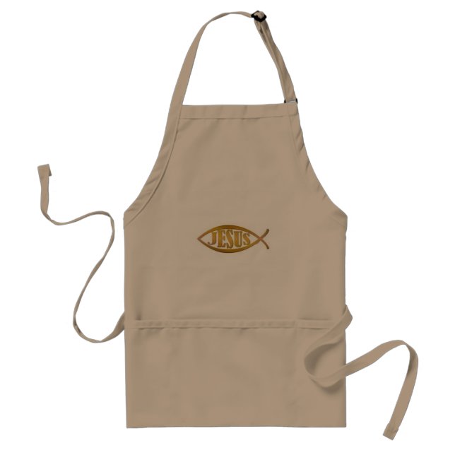 APRON MÖRK KHAKI FÄRG JESUS EMBLEM FÖRKLÄDE (Framsidan)