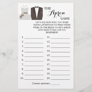Apron Shower Bride and Groom Game Card Flygblad