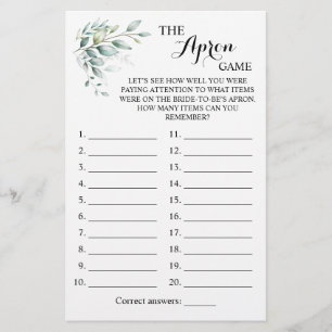Apron Shower Greenery Eucalyptus Game Card Flygblad