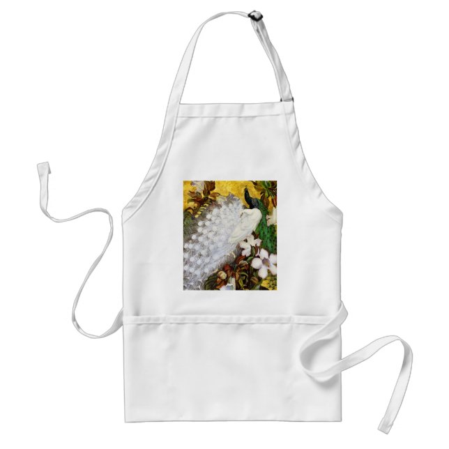 Apron: Vita och blå Peacocks Förkläde (Framsidan)