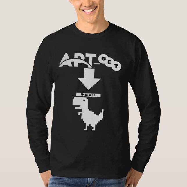 APT Get install DINO Dinosaur Computer Programmer  T Shirt (Framsida)