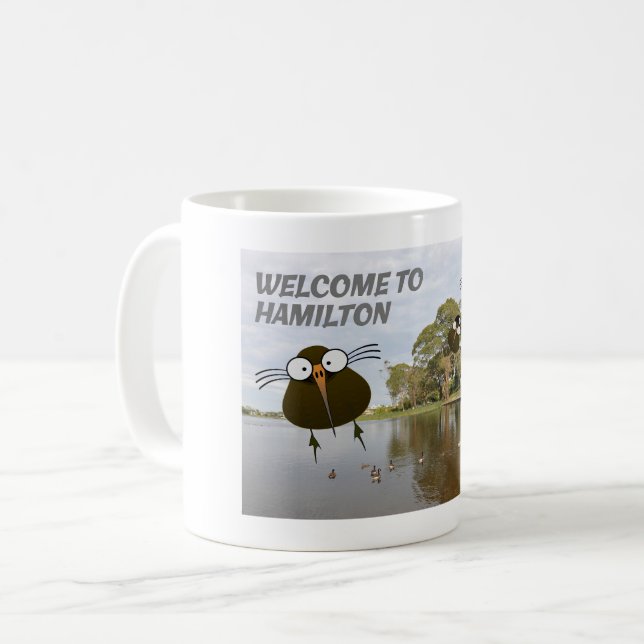 Apteryx-klanen önskar dig välkommen till Hamilton. Kaffemugg (Framsida vänster)