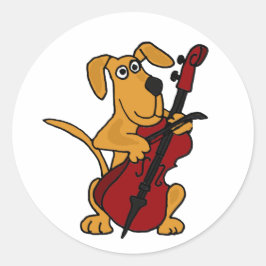 AQ- Brown Puppy Hund som spelar Cello Runt Klistermärke