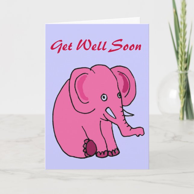 AQ- Funny Rosa Elephant Get well Card Kort (Framsida)