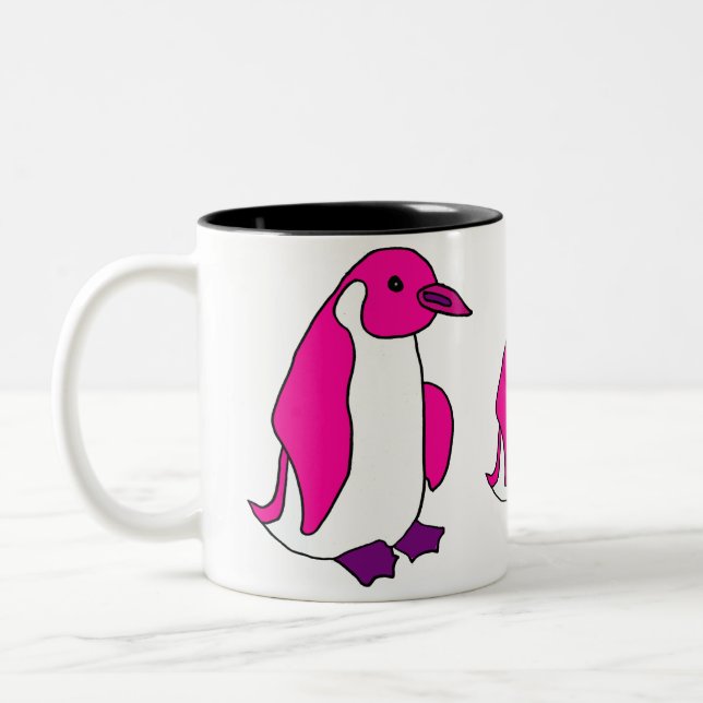 AQ-, rosa pingvintecknadmugg Två-Tonad Mugg (Vänster)