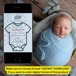 Aqiqah Blå Kroppsdräkt Baby Pojke Muslimsk Islamis Inbjudningar