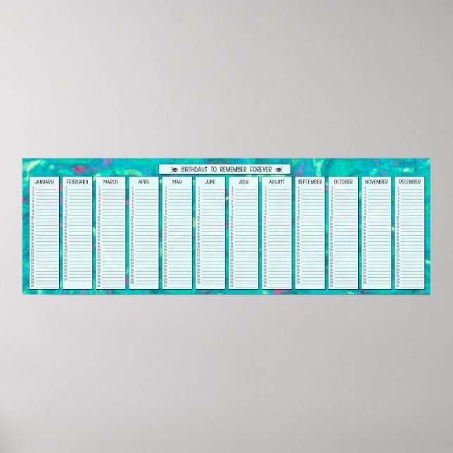 Aqua Abstrakt Evighets Födelsedagskalender Poster (Framsidan)