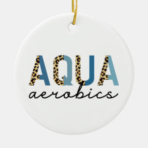 Aqua Aerobics Cheetah Print Typography Julgransprydnad Keramik