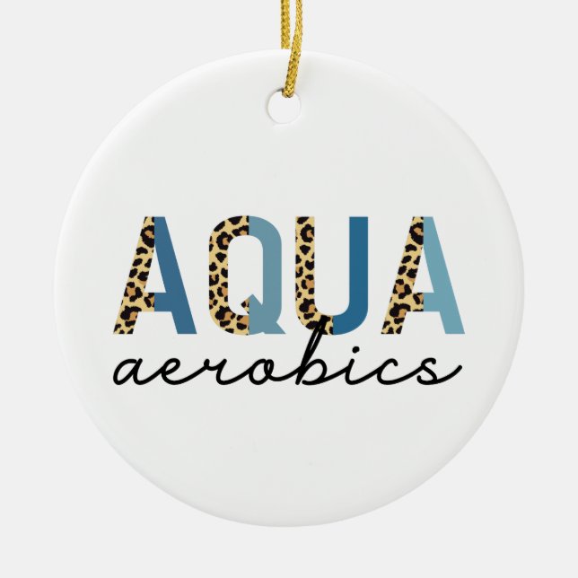 Aqua Aerobics Cheetah Print Typography Julgransprydnad Keramik (Framsidan)