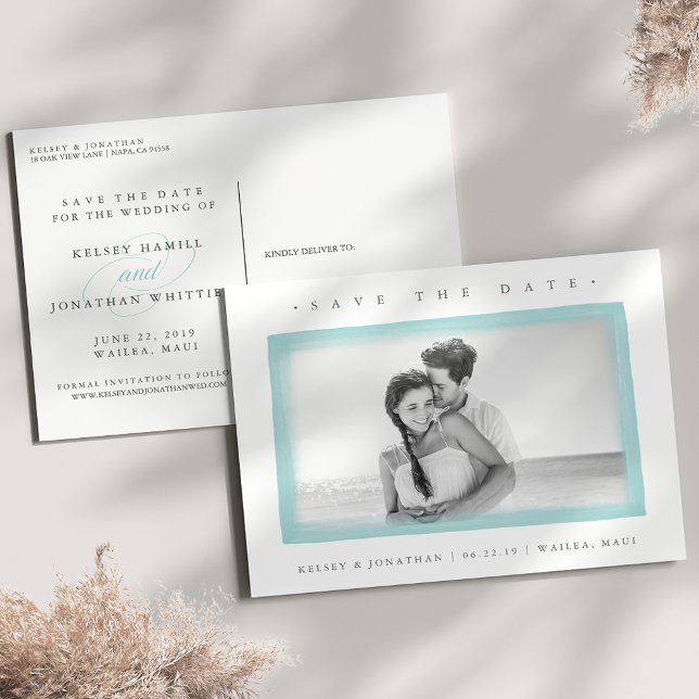 Aqua akvarell kant | Foto Spara datumet Meddelande Vykort (Skapare uppladdad)