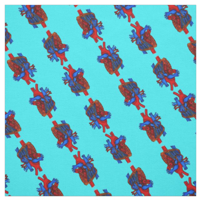 Aqua Anatomical Heart Patterned Fabric Tyg (Provkarta)
