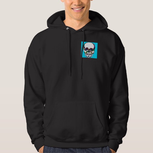 Aqua Anatomical Sugar Skull Mosaic Hoodies Sweatshirt (Framsida)