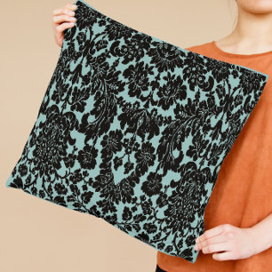 Aqua and Black Damask Kudde