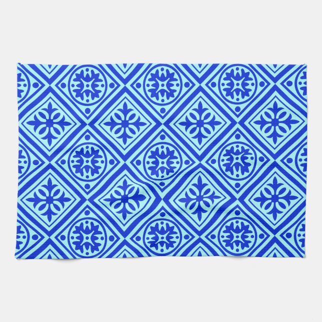 Aqua and Royal Blue Art Deco Modern Dish Towel Kökshandduk (Horisontell)