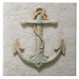 Aqua and Sand Coastal Anchor Art Kakelplatta
