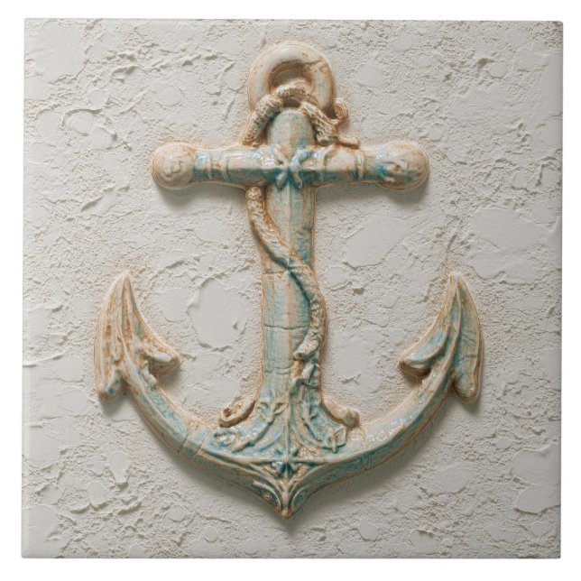 Aqua and Sand Coastal Anchor Art Kakelplatta (Framsidan)
