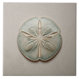 Aqua and Sand Coastal Sand Dollar Relief Artwork Kakelplatta