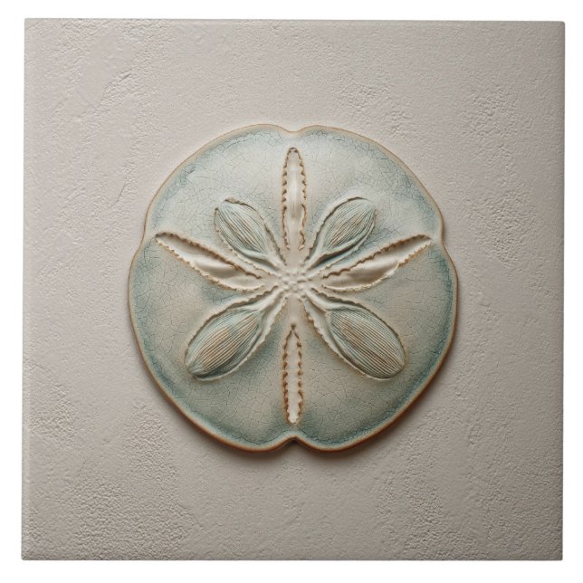 Aqua and Sand Coastal Sand Dollar Relief Artwork Kakelplatta (Framsidan)