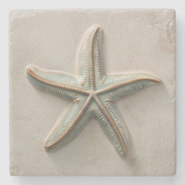 Aqua and Sand Starfish Coastal Stenunderlägg (Framsidan)