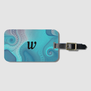 Aqua and Taupe Oceanic Swirls with Initial Bagagebricka