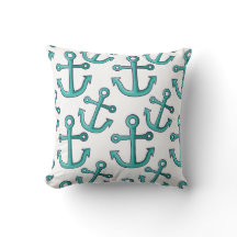 Aqua and White Anchors Nautical