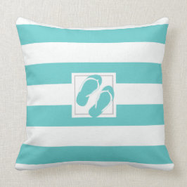 Aqua and White Bassäng side Rand with Flipflops Kudde