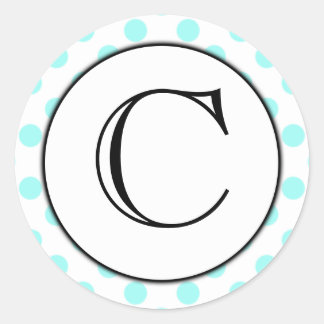 Aqua and White Polka Dot Monogrammed Sticker Runt Klistermärke