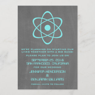 Aqua Atomic Chalkboard Save Date Inbjudan