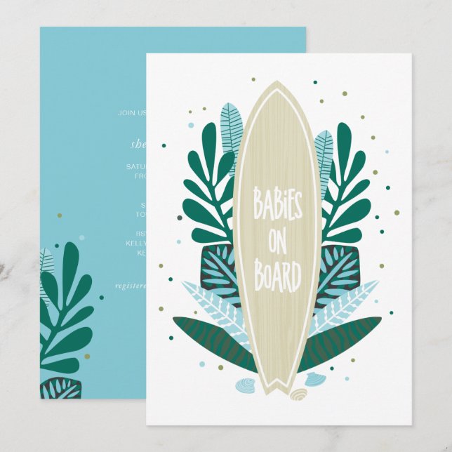 Aqua Baby ombord på Twillingar för babyskor Inbjudningar (Fram/baksida)